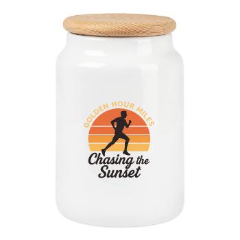 Retro Running T-Shirt for Runners & Fitness Fans - Cookie Jar with Wooden Lid - white - Front
