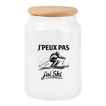 I Can't I Ski – Winter Sport Humor - Cookie Jar with Wooden Lid - white - Front