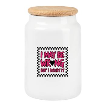 Cheeky humor text with confident style - Cookie Jar with Wooden Lid - white - Front