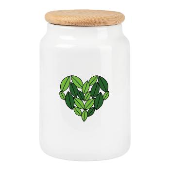 Coeur de feuille Nature Design - Boîte à biscuits avec couvercle en bois - blanc - Devant