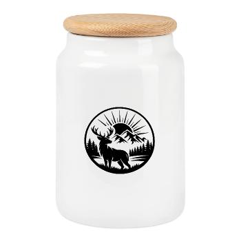 Deer – Nordic Wildlife - Cookie Jar with Wooden Lid - white - Front