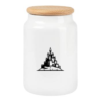Château de sable château noir blanc - Boîte à biscuits avec couvercle en bois - blanc - Devant