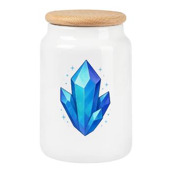 Blue Crystal Cluster - Cookie Jar with Wooden Lid - white - Front