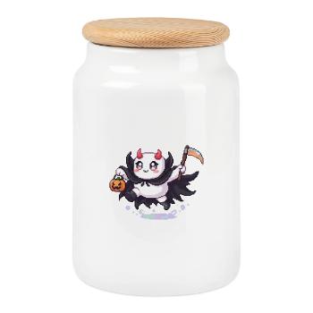 Pixel Halloween Demon with Jack-o-lantern - Cookie Jar with Wooden Lid - white - Front