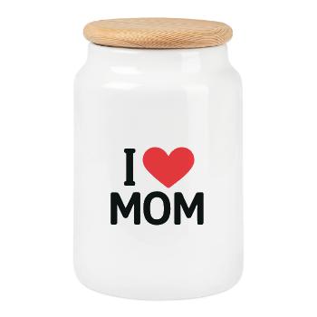 J’adore le design de cœurs de MAMAN - Boîte à biscuits avec couvercle en bois - blanc - Devant