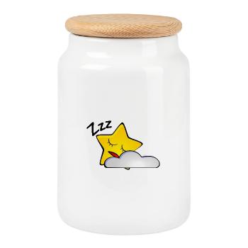 Sleepy Star with Cloud - Cookie Jar with Wooden Lid - white - Front