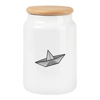 Bateau - Boîte à biscuits avec couvercle en bois - blanc - Devant