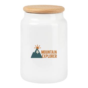 Motif de l’alpiniste aventureux - Boîte à biscuits avec couvercle en bois - blanc - Devant