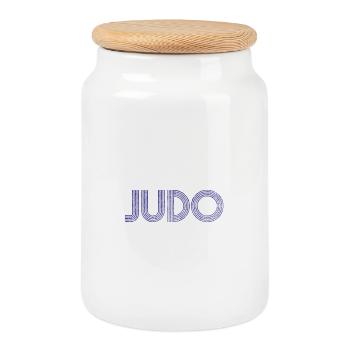 judo - Boîte à biscuits avec couvercle en bois - blanc - Devant