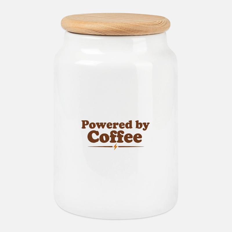 Alimenté par le café - Boîte à biscuits avec couvercle en bois - blanc