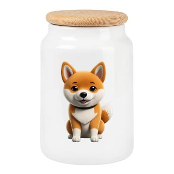 Shiba inu Hund - Keksdose mit Holzdeckel - Weiß - Vorne