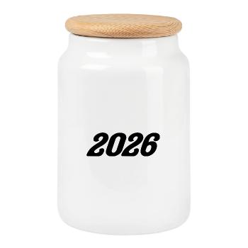 2026 - Cookie Jar with Wooden Lid - white - Front