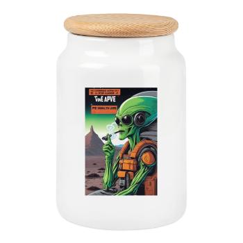 Grünes Alien Vape auf Mars - Keksdose mit Holzdeckel - Weiß - Vorne