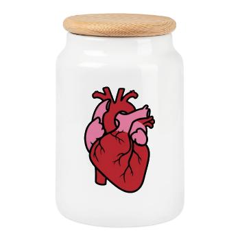Anatomisches Herz Realistisch Organ Vektor - Keksdose mit Holzdeckel - Weiß - Vorne