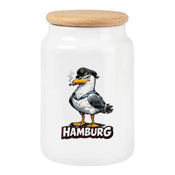 Kapitänsmöwe Hamburg - Keksdose mit Holzdeckel - Weiß - Vorne