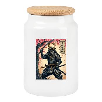 Samouraï squelette dans la forêt de cerisiers en fleurs - Boîte à biscuits avec couvercle en bois - blanc - Devant