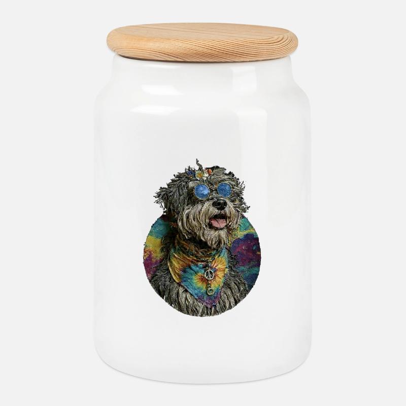 Hippie Hund - Keksdose mit Holzdeckel - Weiß