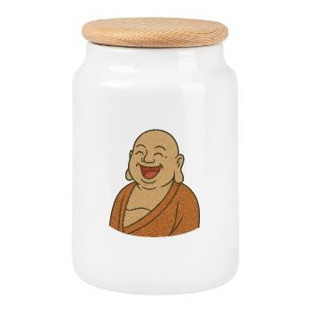Budda_der_lacht- - Cookie Jar with Wooden Lid - white - Front