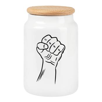 Poing / Poing levé / Révolution / Défi - Boîte à biscuits avec couvercle en bois - blanc - Devant
