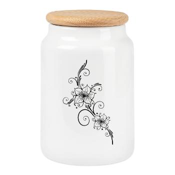 Lilien mit floralem filigranen Ornament - Keksdose mit Holzdeckel - Weiß - Vorne