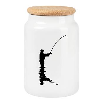 angler_1 - Cookie Jar with Wooden Lid - white - Front
