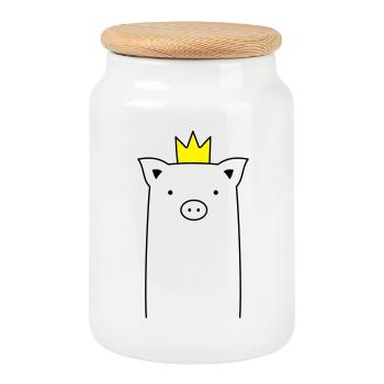 Porc avec couronne porcelet porcelets truie cadeau - Boîte à biscuits avec couvercle en bois - blanc - Devant