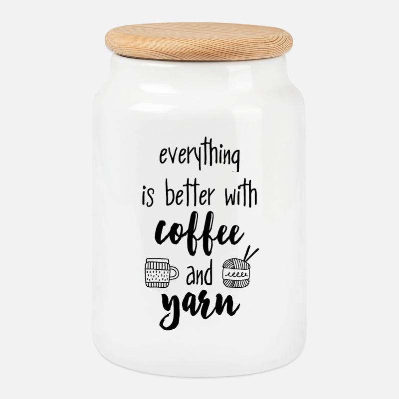 Coffee & Yarn. Alles ist besser mit Kaffee & Wolle - Keksdose mit Holzdeckel - Weiß