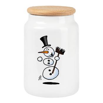 Dancing snowman - Cookie Jar with Wooden Lid - white - Front