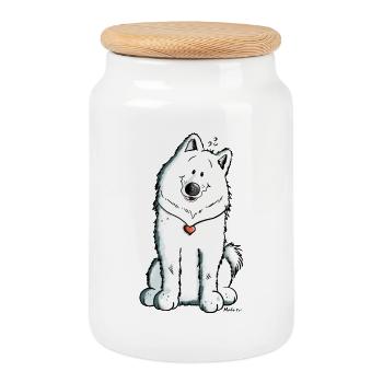 Samoyède avec coeur - Boîte à biscuits avec couvercle en bois - blanc - Devant