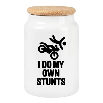 I do my own stunts motorcycle cruiser accident biker - Cookie Jar with Wooden Lid - white - Front