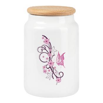 Cherry Blossom Flowers Spring Sakura - Cookie Jar with Wooden Lid - white - Front