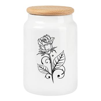 Rose mit Blättern - Keksdose mit Holzdeckel - Weiß - Vorne