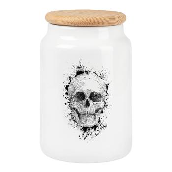 Skull - Cookie Jar with Wooden Lid - white - Front