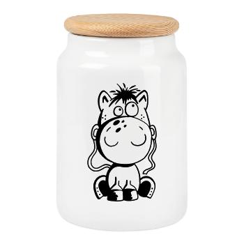 Kleines Pferd - Pony - Comic - Horse - Fun - Keksdose mit Holzdeckel - Weiß - Vorne
