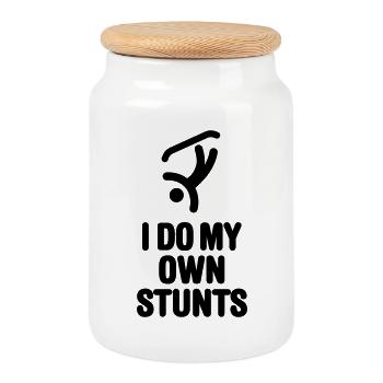 I do my own stunts funny snowboarding snowboard - Cookie Jar with Wooden Lid - white - Front