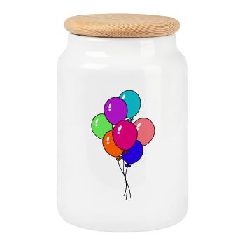 Festive rainbow balloons - Cookie Jar with Wooden Lid - white - Front
