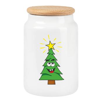 Sapin de Noël - Boîte à biscuits avec couvercle en bois - blanc - Devant