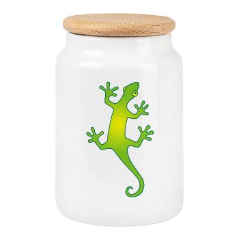 lézard manga vert et jaune - Boîte à biscuits avec couvercle en bois - blanc - Devant