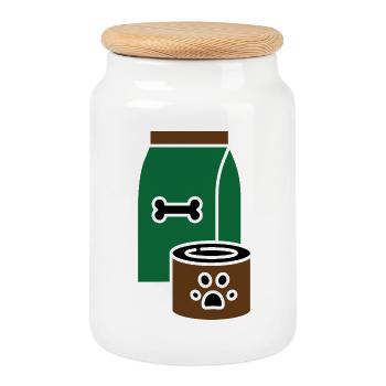 Nourriture pour chiens - Boîte à biscuits avec couvercle en bois - blanc - Devant