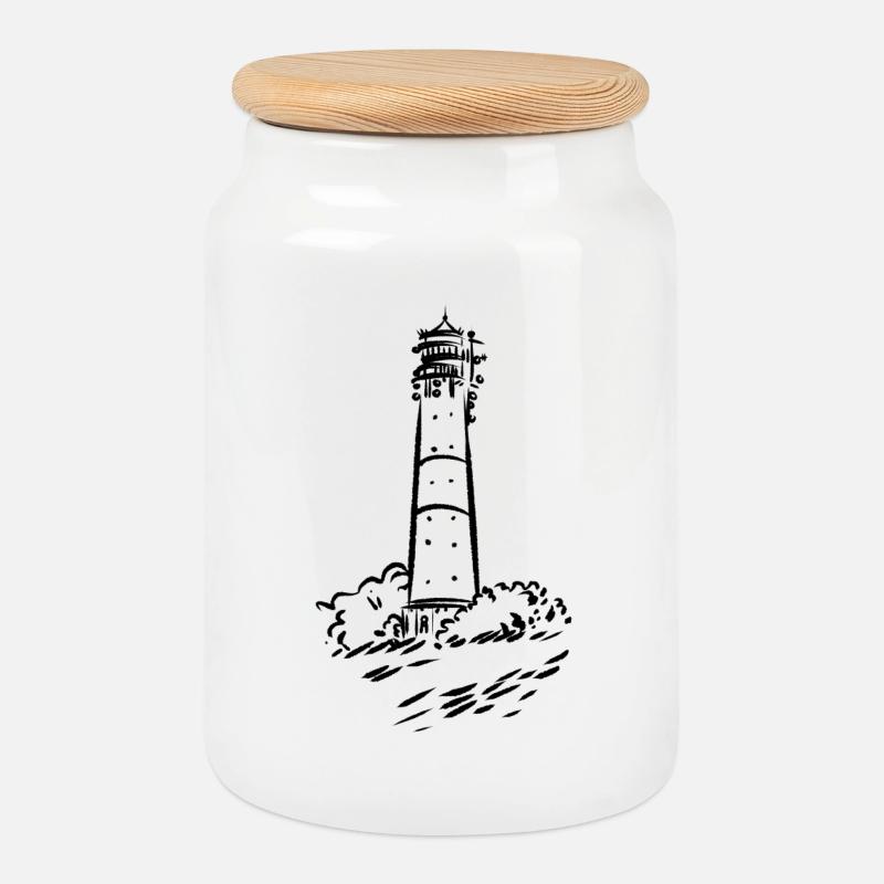 Leuchtturm Hörnum Sylt Art Design - Keksdose mit Holzdeckel - Weiß