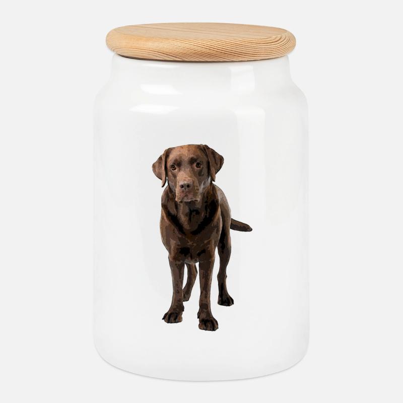 Brown Labrador Comic Style - Cookie Jar with Wooden Lid - white