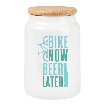 vélo maintenant bière plus tard - Mountainbike - Boîte à biscuits avec couvercle en bois - blanc - Devant