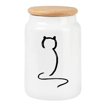 Cat - Cookie Jar with Wooden Lid - white - Front