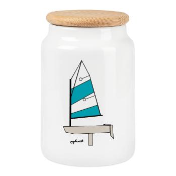 Optimist Segelboot Variante 3 - Keksdose mit Holzdeckel - Weiß - Vorne