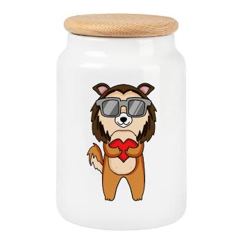 Chien de berger avec lunettes de soleil et cœur - Boîte à biscuits avec couvercle en bois - blanc - Devant