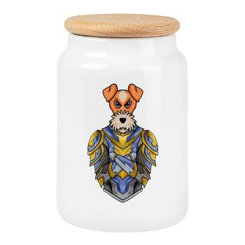 Knight Dog Dog Breed Fox Terrier with Armor - Cookie Jar with Wooden Lid - white - Front