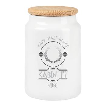 Cabin #17 in Camp Half Blood, Child of Goddess Nik - Cookie Jar with Wooden Lid - white - Front