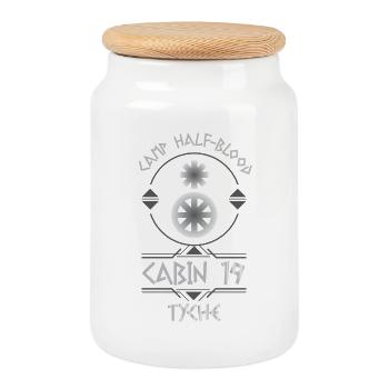 Cabin #19 in Camp Half Blood, Child of Tyche - Cookie Jar with Wooden Lid - white - Front