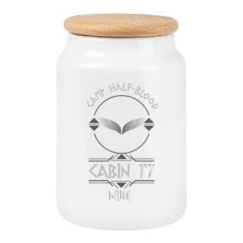 Cabin #17 in Camp Half Blood, Child of Goddess Nik - Cookie Jar with Wooden Lid - white - Front
