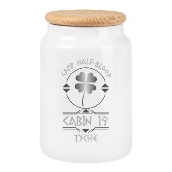 Cabin #19 in Camp Half Blood, Child of Tyche - Cookie Jar with Wooden Lid - white - Front